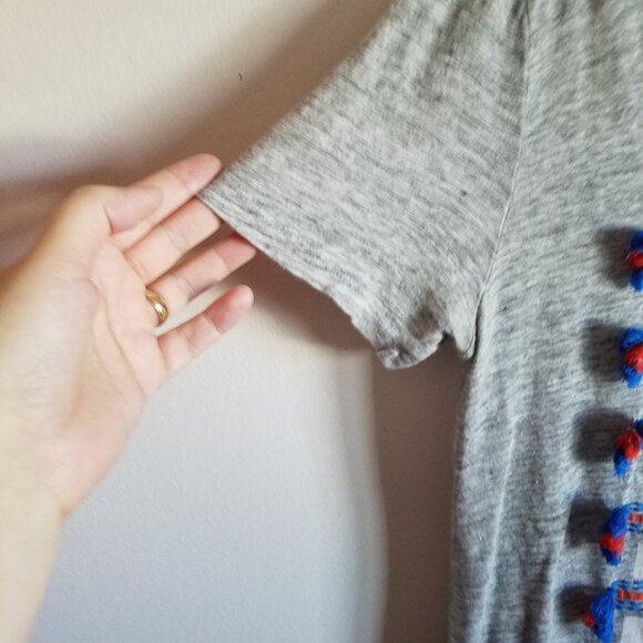 J Crew Black Label 100% Linen Tee with Aztec Embroidery and Tassels - Picture 4 of 10